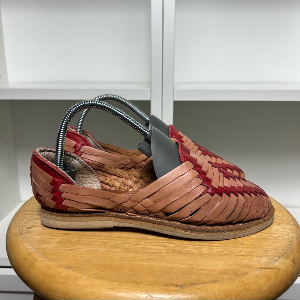 Agave girls Woven Leather Shoes - Red and Tan